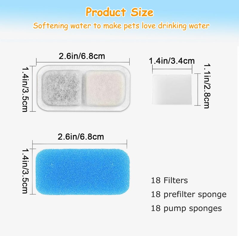 OUPUSES 18 Set Cat Fountain Replacement Filters Compatible with oneisall PWF-001 2L/67oz Stainless Steel Pet Water Fountain Filters with Replacement Pre-Filter Pump Sponges - Image 2