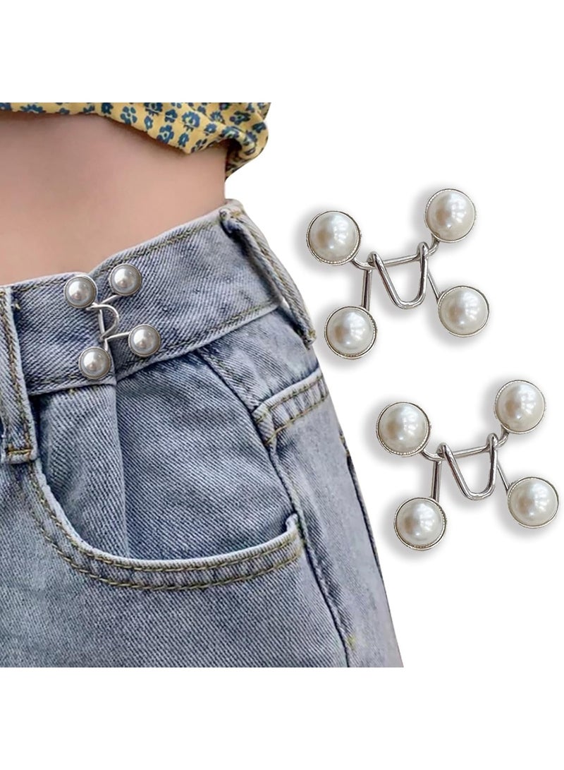 شابية قطعتان من أزرار الجينز القابلة للتعديل لتضييق الخصر، وموسع مشبك الخصر القابل للتعديل للجينز، ومشابك تضييق الخصر للجينز الفضفاض والسراويل والتنانير (لا يتطلب خياطة) - Image 1