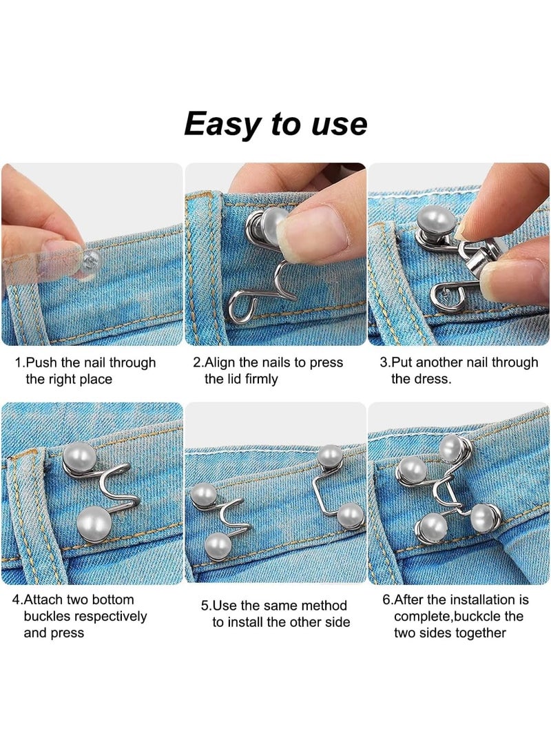 شابية قطعتان من أزرار الجينز القابلة للتعديل لتضييق الخصر، وموسع مشبك الخصر القابل للتعديل للجينز، ومشابك تضييق الخصر للجينز الفضفاض والسراويل والتنانير (لا يتطلب خياطة) - Image 3
