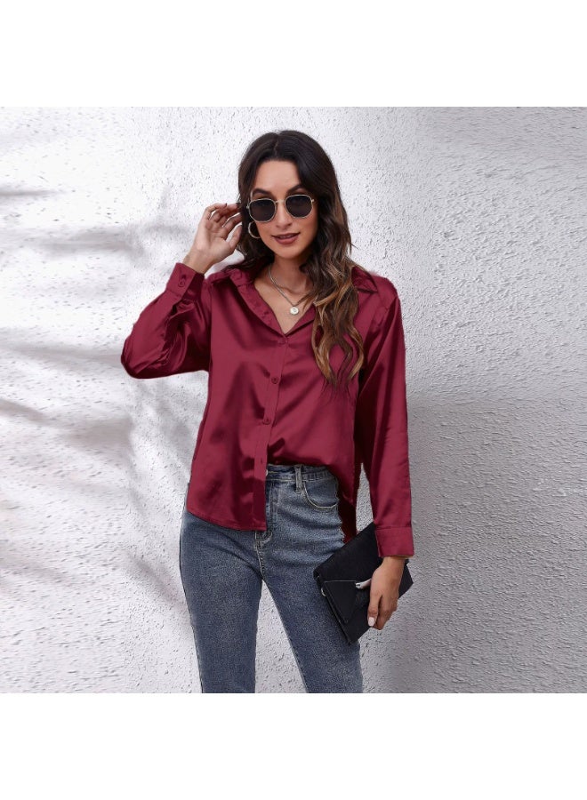 general Women's satin imitation silk long-sleeved blouse - Image 1