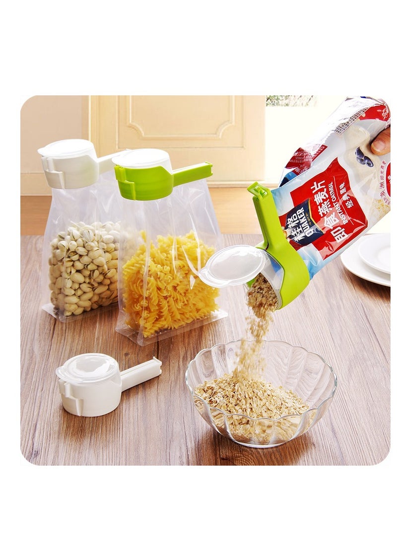 Food seal clamp set with pouring spout, Durable Plastic Clips for Food Storage, Bag Clips with Pour Spout, Seal and Pour Bag Clip for Food (Round)