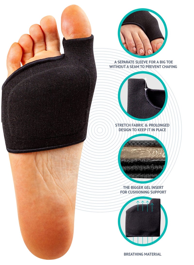 Silicone Forefoot Pads (Black) - 2-Pack Ball of Foot Cushions for Running, Dress Shoes & Boots | Anti-Slip, Shock Absorption & Blister Prevention - Image 2