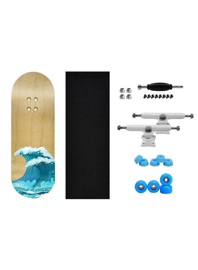 Teak Tuning Complete Fingerboard Waves Edition - Premium, Heat Transfer Graphic - Pro Shape & Size - Bearing Wheels, Pro Trucks, 61A Pro Duro Bushings - 34mm x 97mm Deck - Image 4