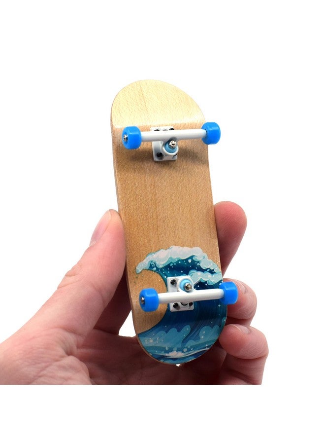 Teak Tuning Complete Fingerboard Waves Edition - Premium, Heat Transfer Graphic - Pro Shape & Size - Bearing Wheels, Pro Trucks, 61A Pro Duro Bushings - 34mm x 97mm Deck - Image 1