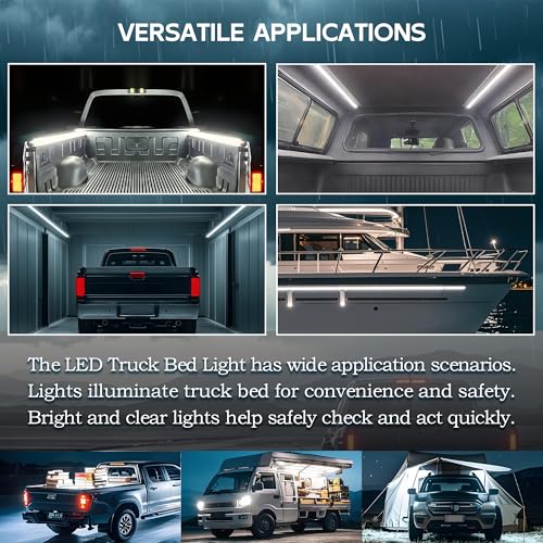 CANRIA LED Truck Bed Lights, 60 Inches, 2 Pack, COB 1584 LEDs, White 6500K,12V, 30W, IP67, with Switch, 5A Fuse Holder, Easy Install, Ideal for Truck Cargo Lighting, Pickup Truck SUV RV Boat - Image 5