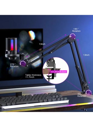 ميكروفون USB للألعاب للكمبيوتر الشخصي، ميكروفون مكثف للبودكاست مع حامل ذراع قابل للتعديل، زر كتم الصوت لمرشح البوب للبث عبر الإنترنت، الدردشة عبر الإنترنت، ميكروفون كمبيوتر سناب شات لجهاز PS4، PS5، PC Gamer Youtuber - view 5