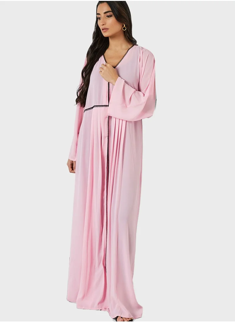 SIVVI for HANIYA Lace Trim Pleated Detail Abaya