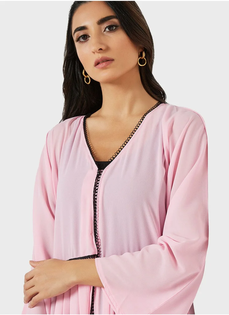 SIVVI for HANIYA Lace Trim Pleated Detail Abaya