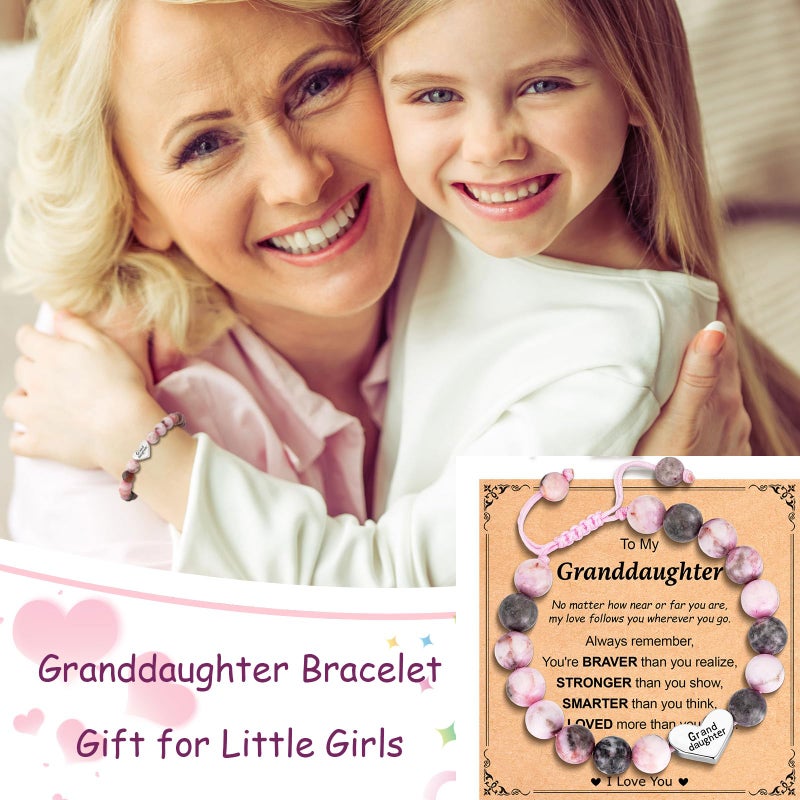 Esrial Granddaughter Daughter Gifts - Heart Natural Stone Beaded Bracelet for Girls, Christmas Valentines Easter Birthday Jewelry Gifts for Girls Daughter Granddaughterï¼ˆPink Zebra Jasperï¼‰ - Image 3