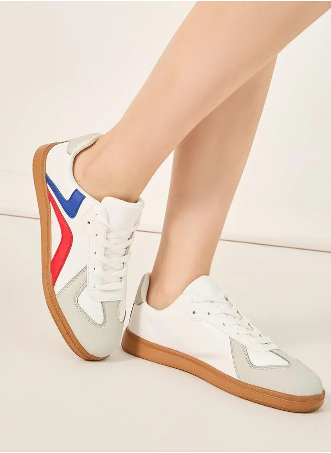 Styli Panelled Gum Sole Lace Up Sneakers