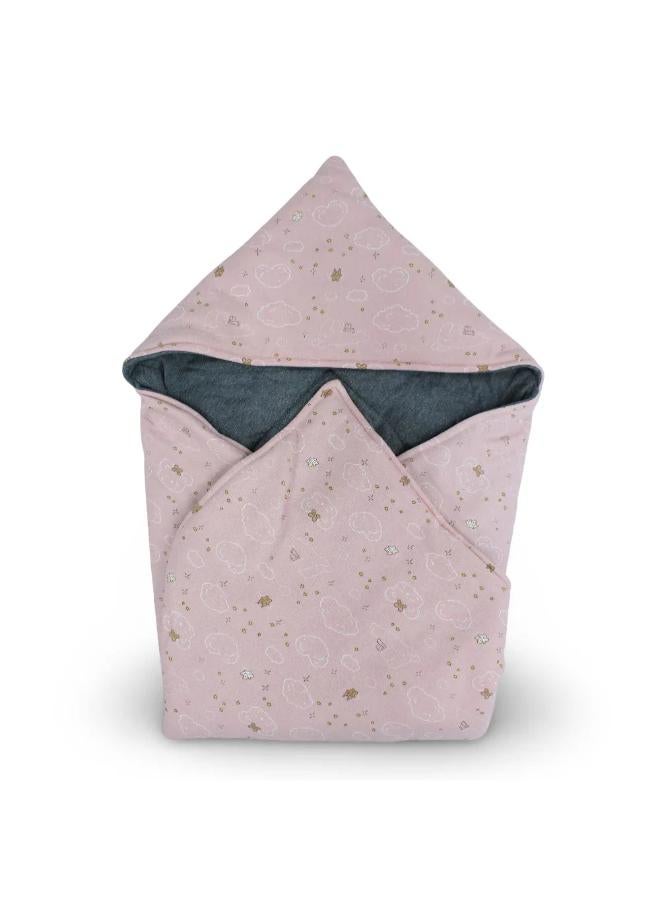 Junior Cotton Baby Blanket – Pink with Stars & Clouds Print - Image 1