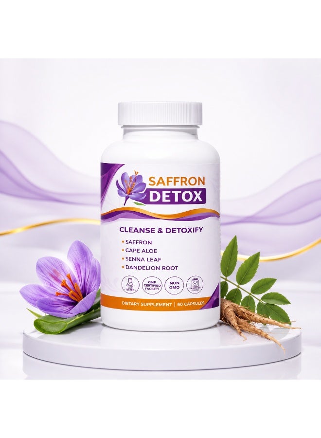 Saffron Detox Herbal Cleanse & Detoxify Capsules with Saffron, Senna Leaf, Cape Aloe, Dandelion Root, 60 Count - Image 1