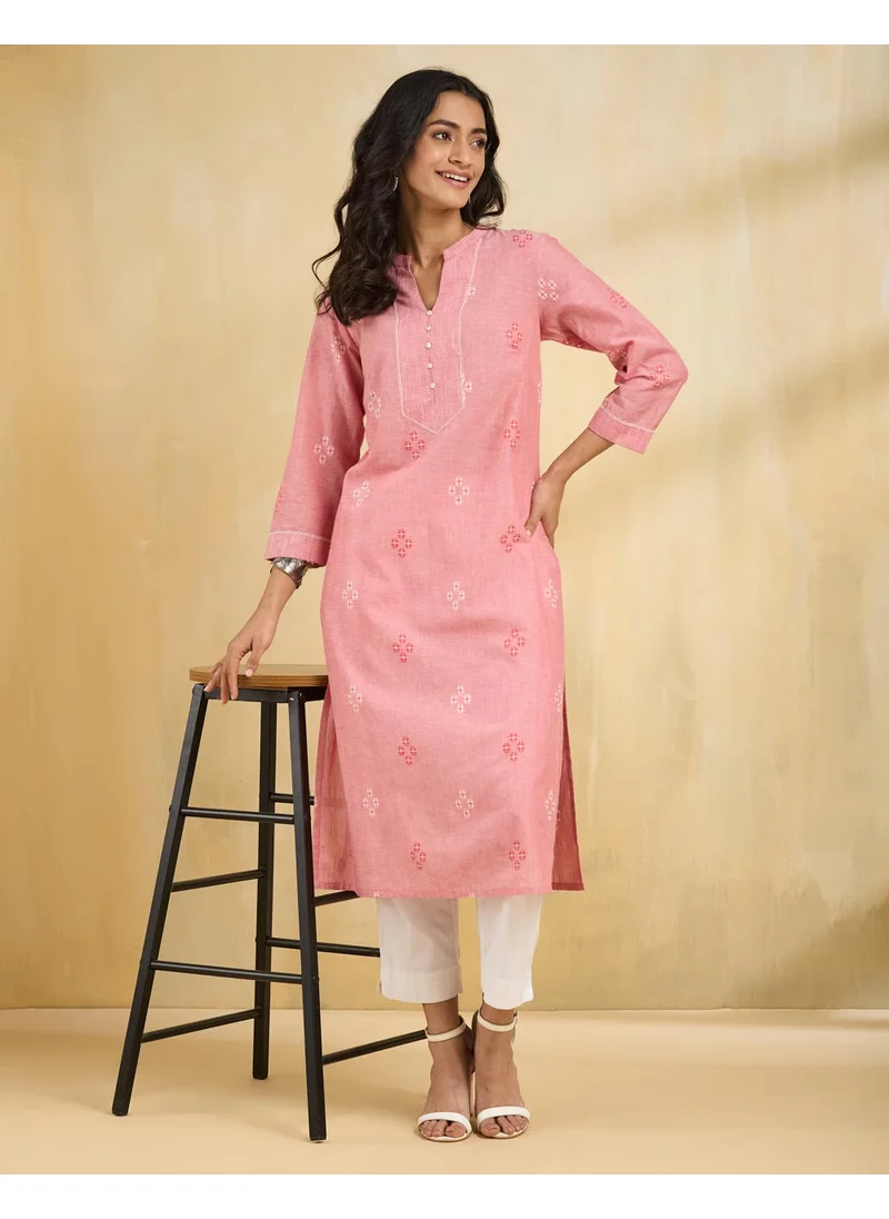 فاب انديا Pink Cotton Long Kurta