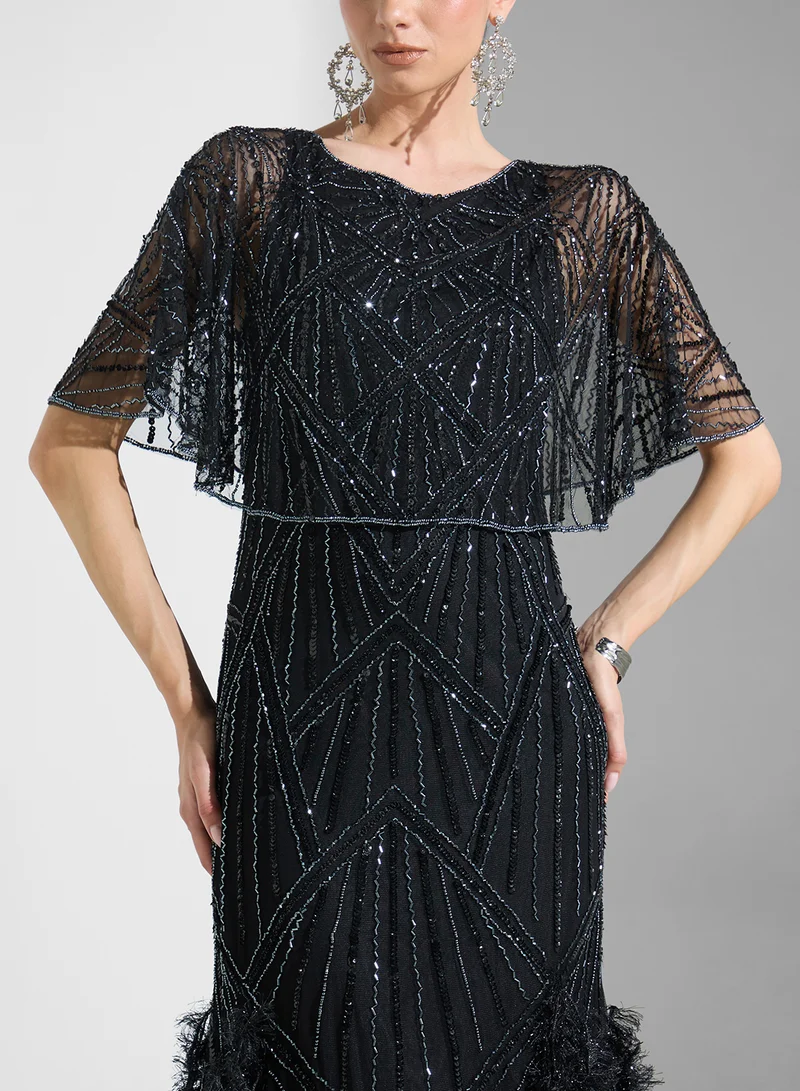 Amelia Rose Embellished Flared Dress