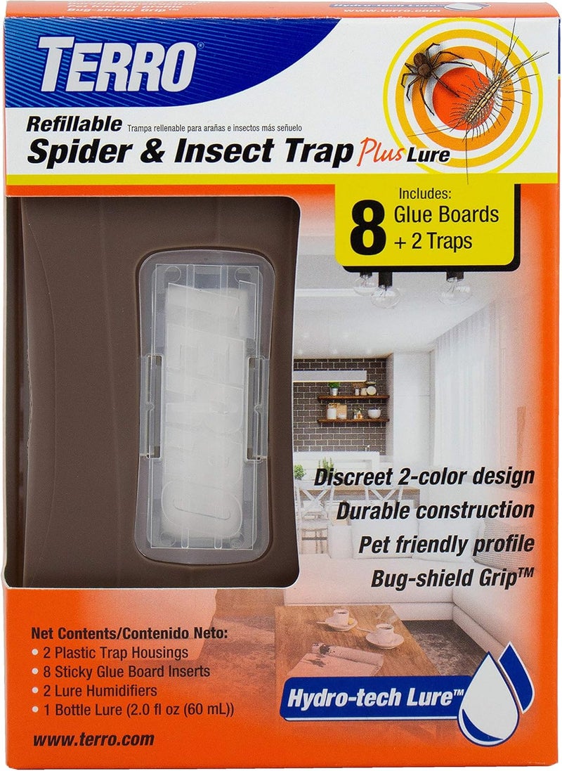 Terro T3220 Refillable Spider & Insect Trap Attracts Pests with Hydro-tech Lure – Includes 2 Traps & 8 Glue Boards, Brown - Image 1