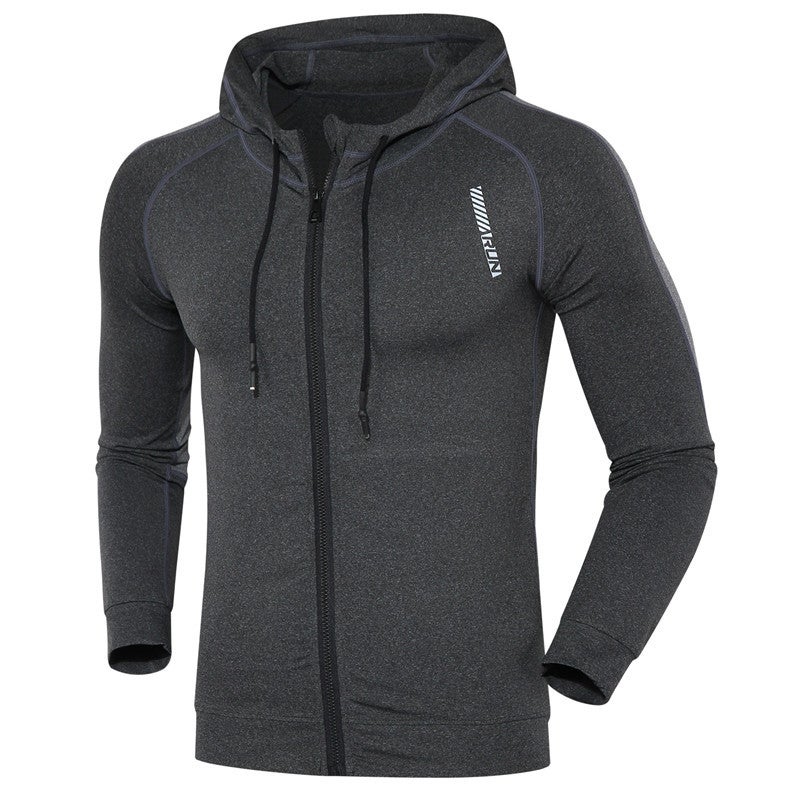 Sports Hooded T-Shirt Mens Fitness Training Clothes Mens Quick-drying Clothes Long-sleeved Sports Track and Field Sports T-shirt Running Top Grey