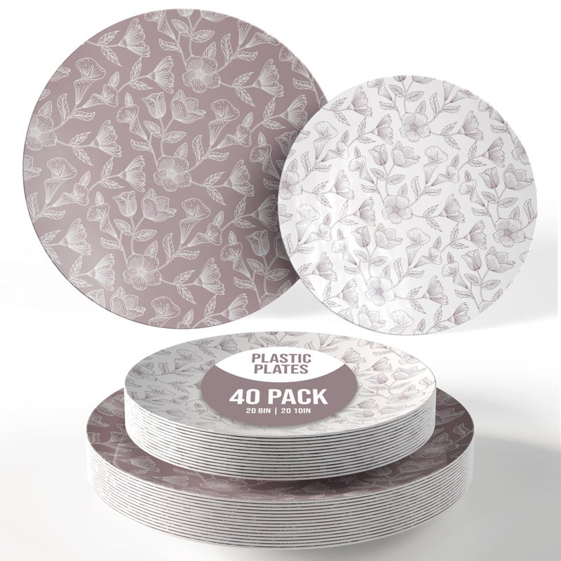 Trendables Disposable Dinnerware Decorative Plates Plastic Disposable Plates Set For 20 Guests 20 x 8 Inch Dessert Plate & 20 x 10 Inch Wedding Party Plate Set Blossom Circle - Image 1