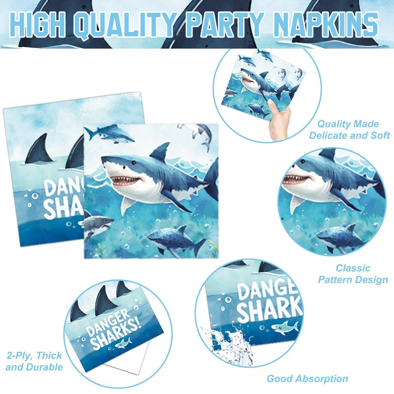 LINHAXM 157 PCS Shark Birthday Party Decorations Includes Plates, Napkins, Cups, Cutlery, Cake Toppers, Banner, Hanging Swirls, Tablecloth, Balloon for Under The Sea Party Decorations - Image 4