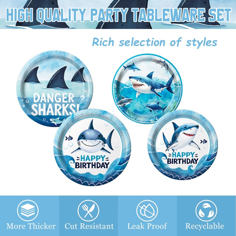LINHAXM 157 PCS Shark Birthday Party Decorations Includes Plates, Napkins, Cups, Cutlery, Cake Toppers, Banner, Hanging Swirls, Tablecloth, Balloon for Under The Sea Party Decorations - Image 3