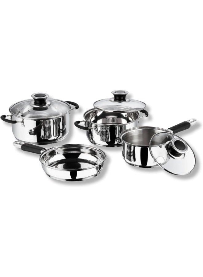 VINOD Stainless Steel Master Chef Cookware Set- 7 Pcs, Saucepan (16 cm/1.5 Litre) Casserole (18 cm/2.1 L Kadai (20cm/2 Litre) Frypan (20cm) with 3 glass lids Induction&Gas Stove Friendly, SAS Bottom - Image 1