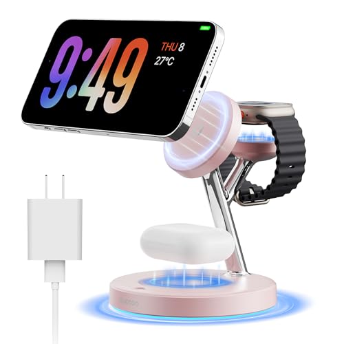 Ouotoo New 3 in 1 Charging Station for Apple Compatible with Magsafe Charger Stand for iPhone 17 16 15 14 13 12 Wireless Charging Station for AirPods Wireless Charger for iWatch Series - Image 1
