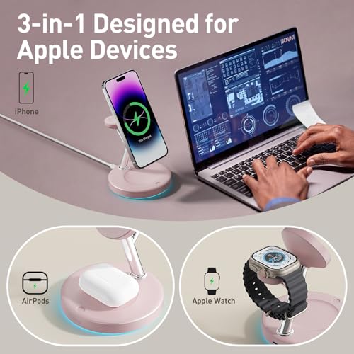 Ouotoo New 3 in 1 Charging Station for Apple Compatible with Magsafe Charger Stand for iPhone 17 16 15 14 13 12 Wireless Charging Station for AirPods Wireless Charger for iWatch Series - Image 3