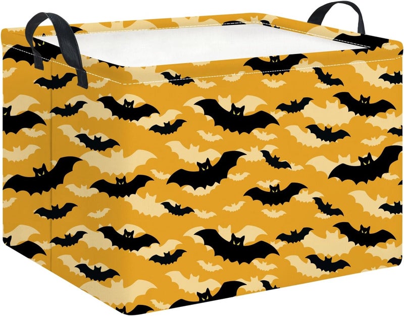 HKEC Rectangle Storage Basket with Handles,Collapsible Storage Bin,Books Box,Gift Basket(Yellow Bat) - Image 1