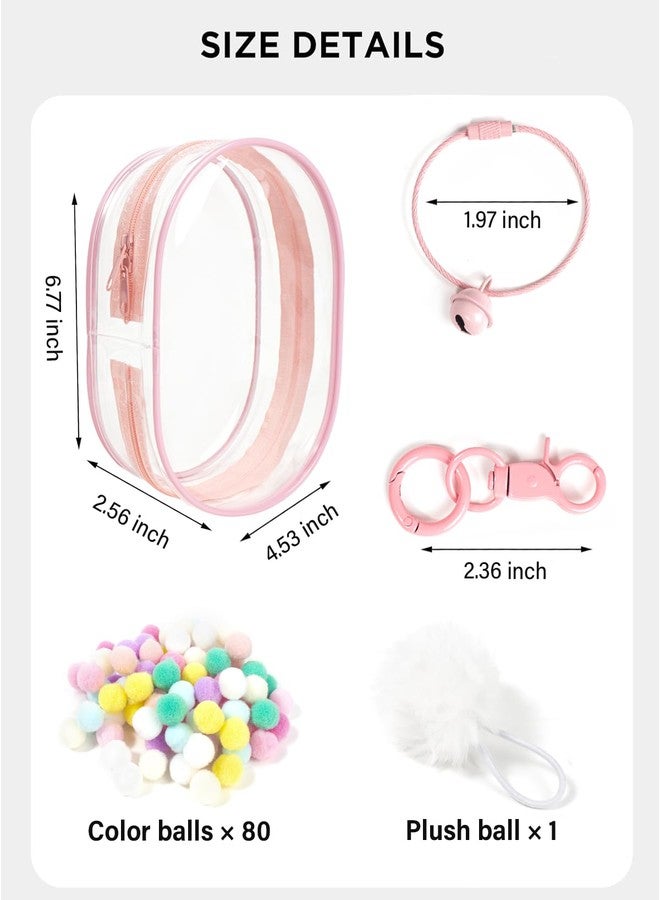LETGO Clear Figure Display Bag with Keychain for Doll, Protective Case for Dolls Storage Bag, Pouch Keychain for Collectibles with Pompoms Waterproof Dustproof Pouch Display Storage Box for Doll (Pink) - Image 2