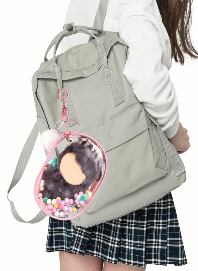 LETGO Clear Figure Display Bag with Keychain for Doll, Protective Case for Dolls Storage Bag, Pouch Keychain for Collectibles with Pompoms Waterproof Dustproof Pouch Display Storage Box for Doll (Pink) - Image 5