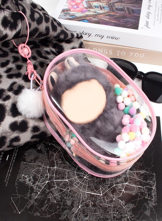 LETGO Clear Figure Display Bag with Keychain for Doll, Protective Case for Dolls Storage Bag, Pouch Keychain for Collectibles with Pompoms Waterproof Dustproof Pouch Display Storage Box for Doll (Pink) - Image 4