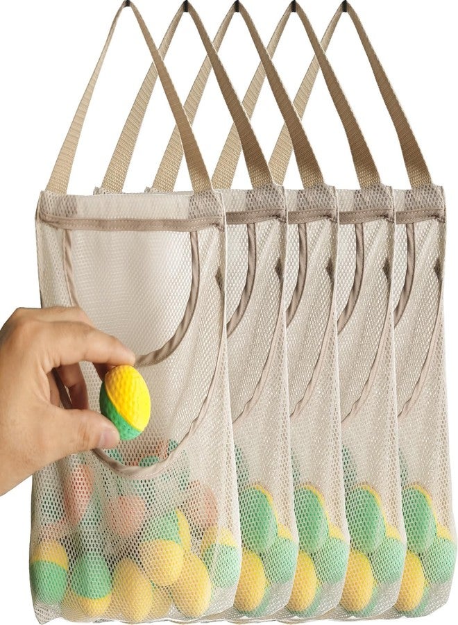 GINFH 5 Pack Hanging Mesh Onion Bags: Reusable Net Storage Produce Bags (Double Open Pocket, Beige) - Image 1