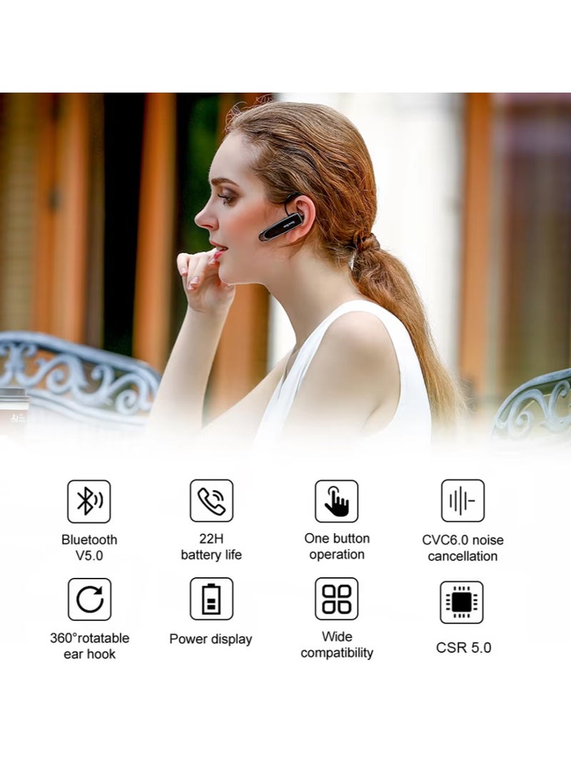 New Bee Bluetooth Earpiece V5.0 Wireless Handsfree Headset with Microphone 24 Hrs Driving Headset 60 Days Standby Time for iPhone Android Samsung Laptop Trucker Driver (Black)  - Image 2