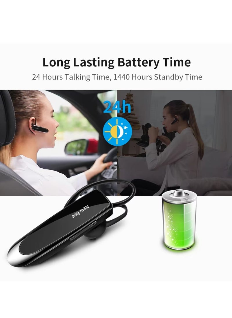 New Bee Bluetooth Earpiece V5.0 Wireless Handsfree Headset with Microphone 24 Hrs Driving Headset 60 Days Standby Time for iPhone Android Samsung Laptop Trucker Driver (Black)  - Image 3