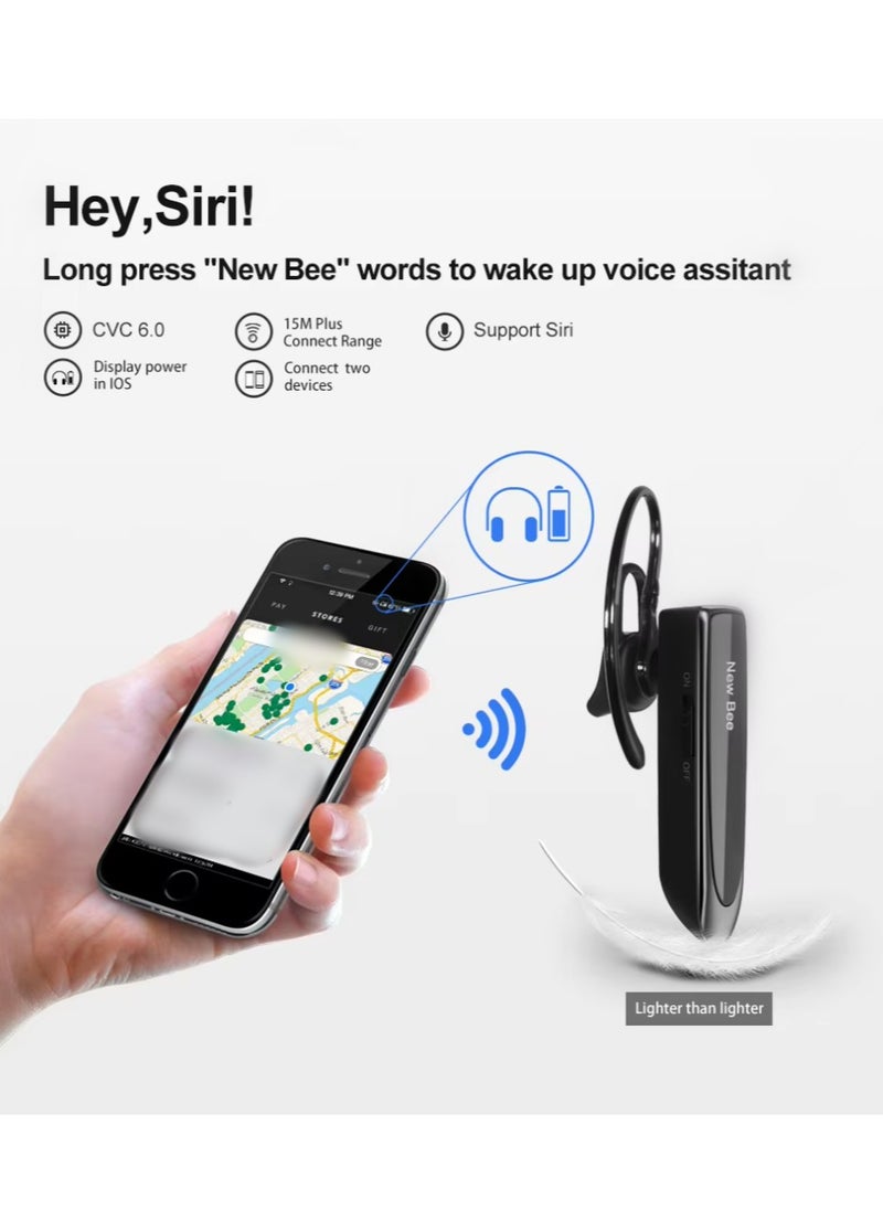 New Bee Bluetooth Earpiece V5.0 Wireless Handsfree Headset with Microphone 24 Hrs Driving Headset 60 Days Standby Time for iPhone Android Samsung Laptop Trucker Driver (Black)  - Image 5