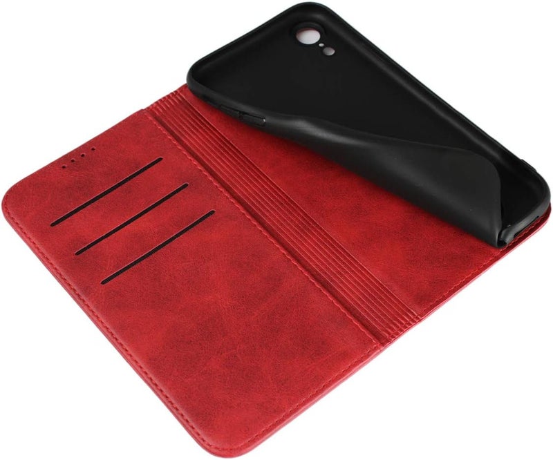 iCoverCase for iPhone XR Wallet Case with Card Holder, PU Leather Magnetic Kickstand Feature Shockproof Protective Flip Cover Case - Red - Image 5