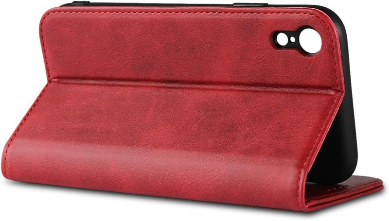 iCoverCase for iPhone XR Wallet Case with Card Holder, PU Leather Magnetic Kickstand Feature Shockproof Protective Flip Cover Case - Red - Image 3