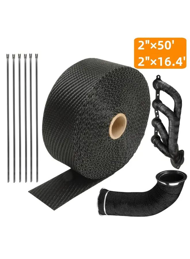 2 Inch x 16.4 Feet Black Exhaust Heat Wrap High Temp Insulation Car Motorcycle - Image 1