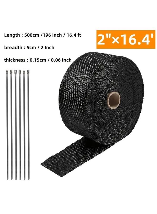 2 Inch x 16.4 Feet Black Exhaust Heat Wrap High Temp Insulation Car Motorcycle - Image 3