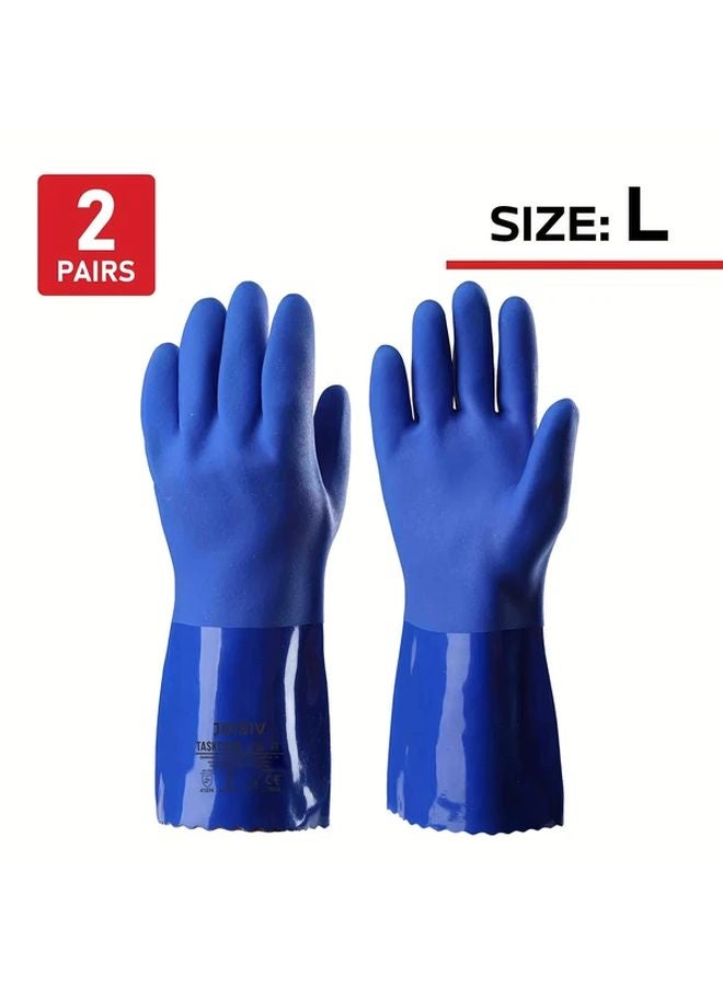 JOISIV 2 Pairs Heavy Duty PVC Coated Work Gloves Size L Chemical Abrasion Resistant - Image 1