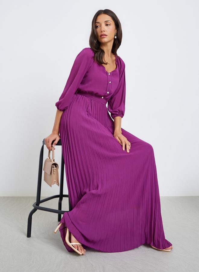 ستايلي فستان طويل شيفون بطيات - Image 5