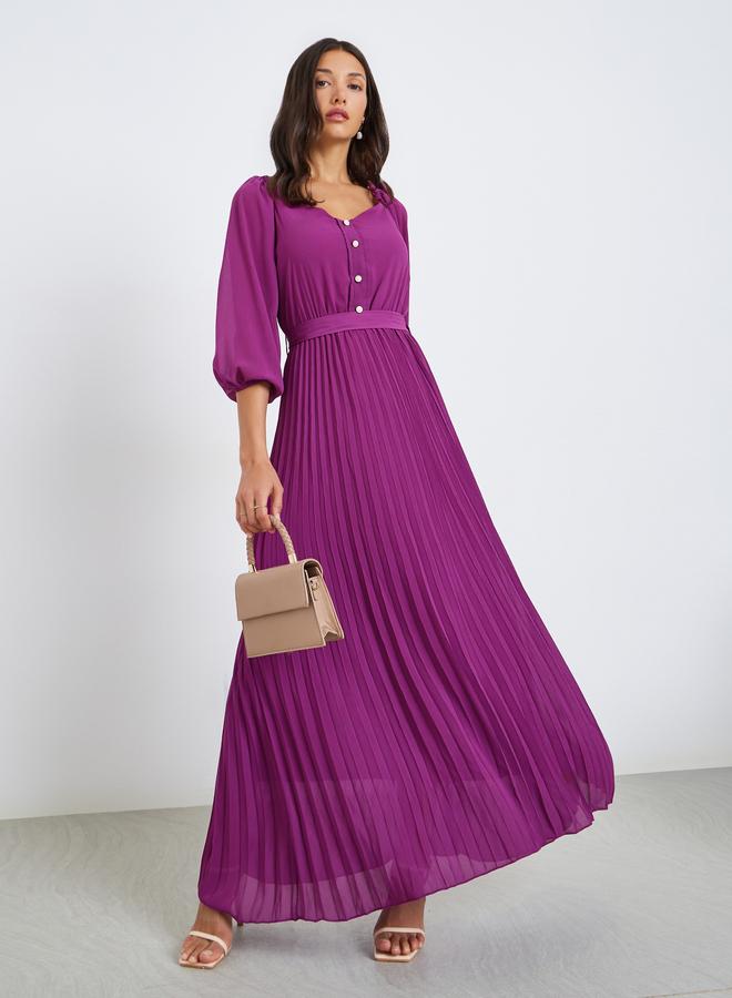 ستايلي فستان طويل شيفون بطيات - Image 1