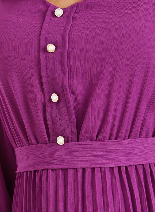 ستايلي فستان طويل شيفون بطيات - Image 3