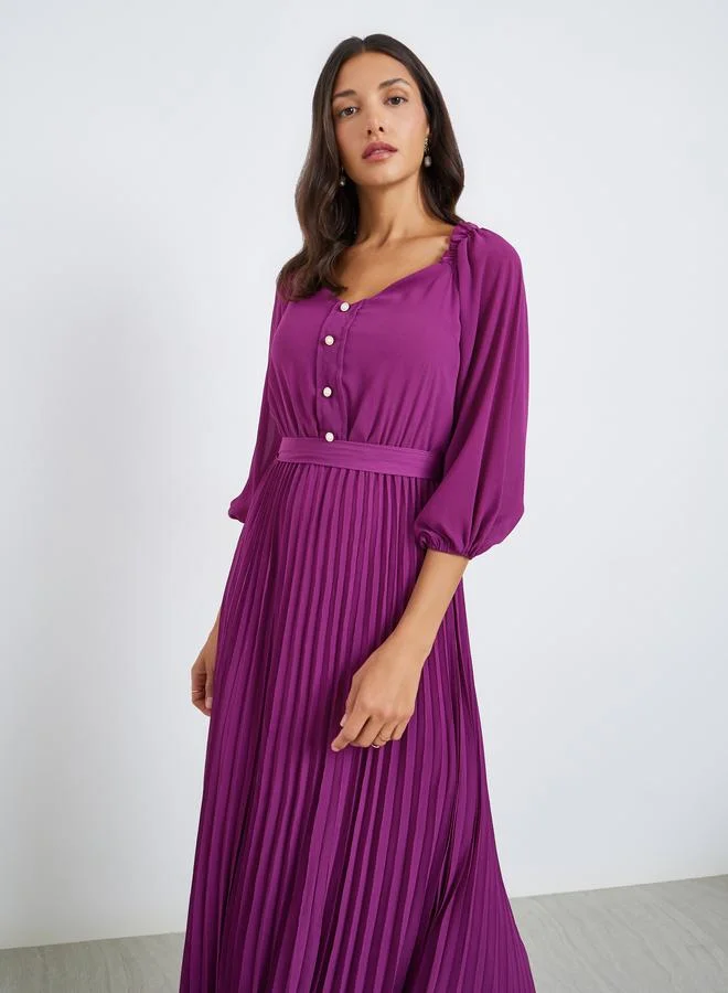 Styli Women Chiffon Pleated Maxi Dress