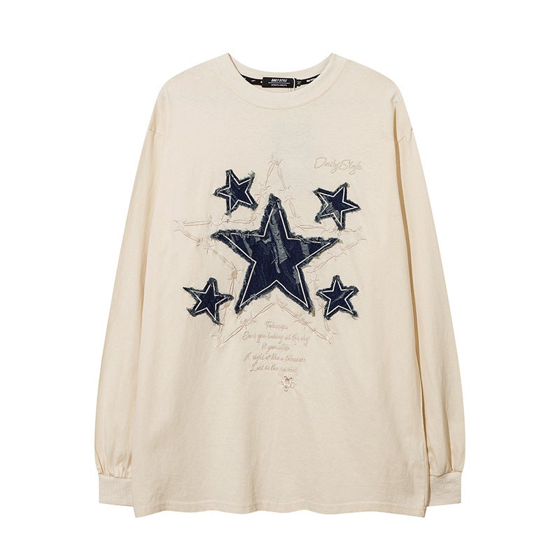 YPRS Men's Wear | 2023 Men's and Women's Black Loose Couple's Star Sticker Letter Long Sleeve T-Shirt in Spring and Autumn - Image 1