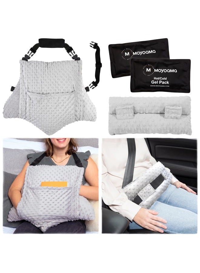 MOYOAMA 4 Pc Hysterectomy Pillow Set – Incl Seatbelt Cushion & 2 Gel Packs for Soothing Relief – After Hysterectomy Recovery Must-Haves, Post-Op C-Section Pillow Gifts, Abdominal Surgery Recovery - Image 1