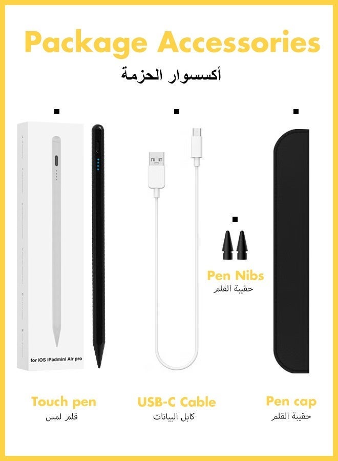 تشورود قلم ستيلاس لآيباد الجيلين التاسع والعاشر، قلم آبل بيسكل سريع الشحن، قلم آيباد للآيباد 2018-2025، قلم آيباد للآيباد برو 11/12.9 جيل 3/4/5، آيباد ميني 5/6، آيباد 6/7/8، آيباد إير 3/4/5 (أسود) - Image 2