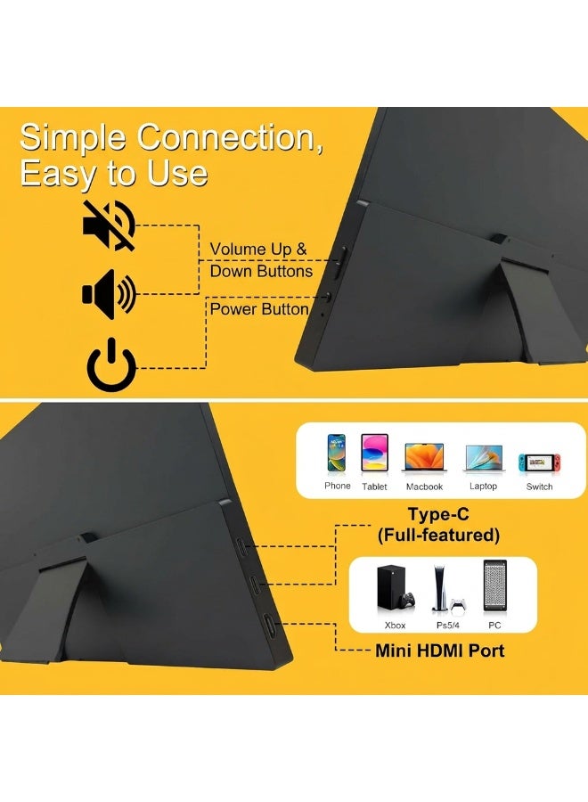 Mobile Monitor - 15.6 inch - Touch Panel - 2.8 K - 100 Hz - Fast Refresh Rate - Portable Monitor - 2,880 x 1,620 IPS Panel - 100% RGB Wide Color Gamut - 300 nits High Brightness - Thin - Lightweight -  Integrated Stand - VESA Compatible - Type-C / Mini HDMI Connection - Compatible with PC/Mac/Switch/PS4/PS5/Smartphones at Home Duty - Image 2