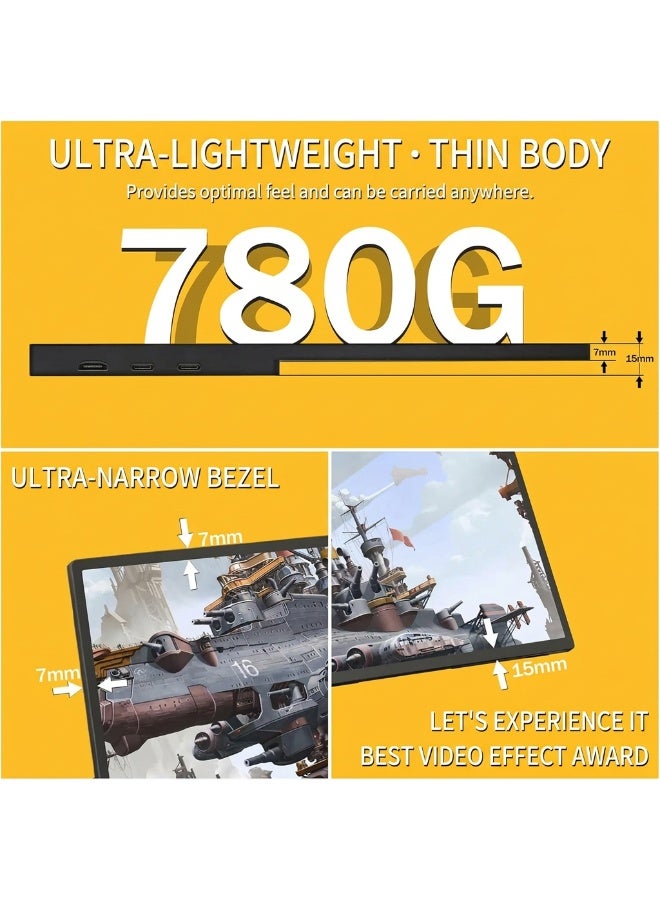 Mobile Monitor - 15.6 inch - Touch Panel - 2.8 K - 100 Hz - Fast Refresh Rate - Portable Monitor - 2,880 x 1,620 IPS Panel - 100% RGB Wide Color Gamut - 300 nits High Brightness - Thin - Lightweight -  Integrated Stand - VESA Compatible - Type-C / Mini HDMI Connection - Compatible with PC/Mac/Switch/PS4/PS5/Smartphones at Home Duty - Image 3