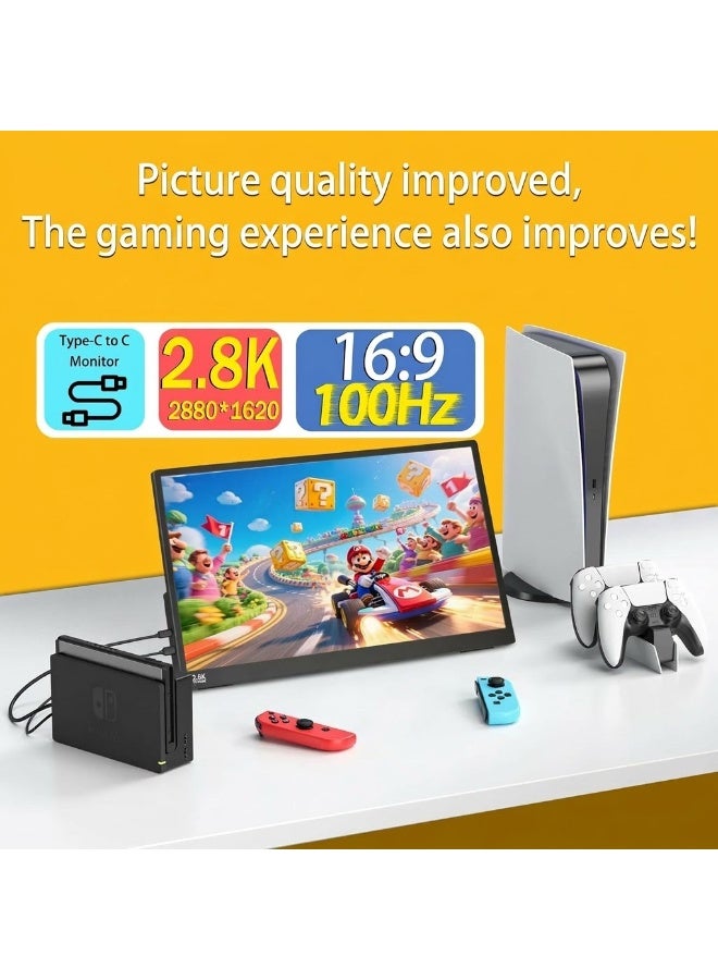 Mobile Monitor - 15.6 inch - Touch Panel - 2.8 K - 100 Hz - Fast Refresh Rate - Portable Monitor - 2,880 x 1,620 IPS Panel - 100% RGB Wide Color Gamut - 300 nits High Brightness - Thin - Lightweight -  Integrated Stand - VESA Compatible - Type-C / Mini HDMI Connection - Compatible with PC/Mac/Switch/PS4/PS5/Smartphones at Home Duty - Image 5