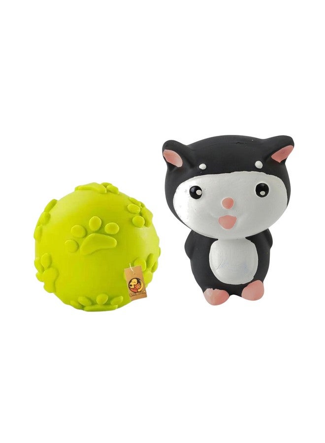 2In1 Combo Of Latex Rubber Squeaky Dog Toys - (Claw Ball + Black & White Kitty) For Small Dogs And Puppies | Non-Toxic, Soft Rubber, Interactive, Chewing, Teething, Fetch - Image 1
